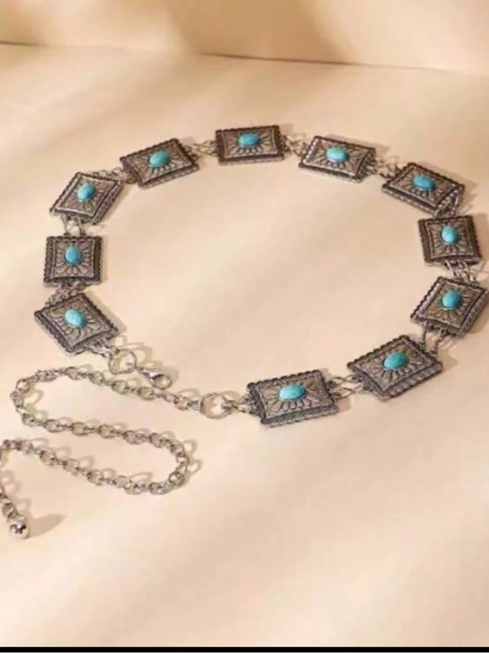 Silver Retro Turquoise Stone Chunky Chain Belt NEW 🏷️